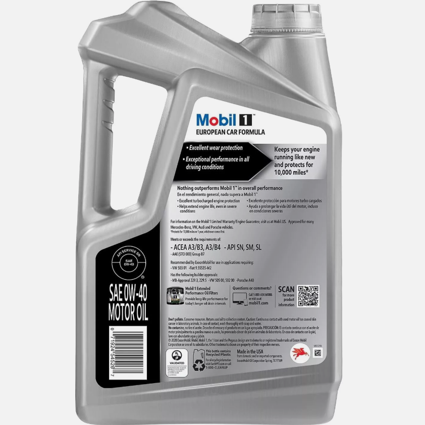 ZYQ3 MOBIL 1 Europeisk bilformel 0W40 4,73 liter Mobil 1 Motorolja Högpresterande Smörjmedel och rengöringsmedel